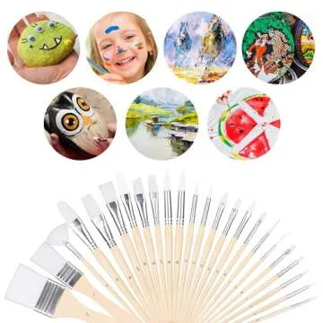 Amazon Basics Multi-shaped Polyester Paint Brushes for for Acrylic, Oil, Watercolor, Gouache, 24 Different Sizes, Wood Color