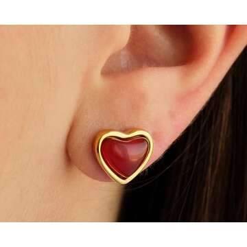 Carnelian Heart Earrings - Elegant Gift for Women