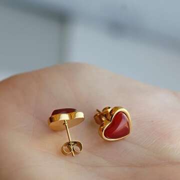 Carnelian Heart Earrings - Elegant Gift for Women