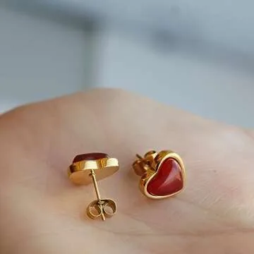 Carnelian Heart Earrings - Elegant Gift for Women