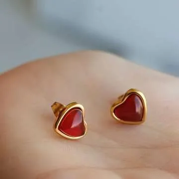 Carnelian Heart Earrings - Elegant Gift for Women