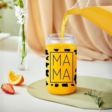 Iced Coffee Glass Cup with Bamboo Lid and Straw for Moms