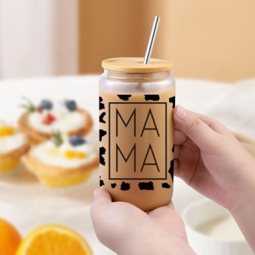 Iced Coffee Glass Cup with Bamboo Lid and Straw for Moms
