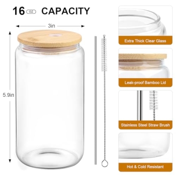 Iced Coffee Glass Cup with Bamboo Lid and Straw for Moms