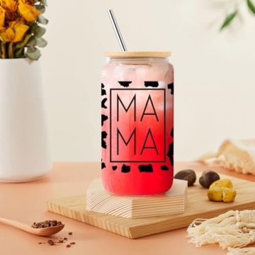 Iced Coffee Glass Cup with Bamboo Lid and Straw for Moms