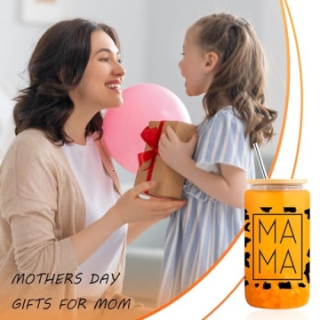 Iced Coffee Glass Cup with Bamboo Lid and Straw for Moms