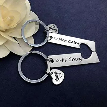 Couple Gifts for Boyfriend and Girlfriend，His Crazy Her Calm Couples Keychains Set for Him and Her...