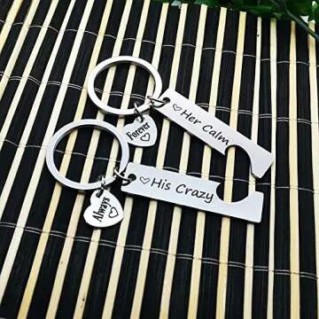 Couple Gifts for Boyfriend and Girlfriend，His Crazy Her Calm Couples Keychains Set for Him and Her Valentine's Day Birthday Gifts for Boyfriend Girlfriend,Matching Couples Key Chain His and Her Gifts