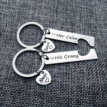 Couple Gifts for Boyfriend and Girlfriend，His Crazy Her Calm Couples Keychains Set for Him and Her Valentine's Day Birthday Gifts for Boyfriend Girlfriend,Matching Couples Key Chain His and Her Gifts