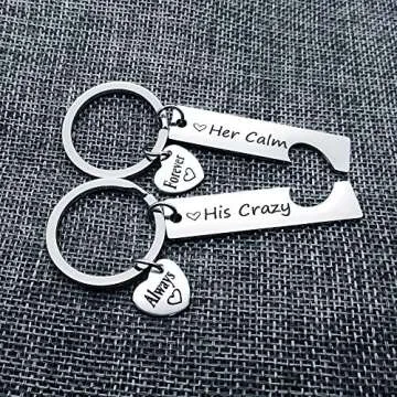Couple Gifts for Boyfriend and Girlfriend，His Crazy Her Calm Couples Keychains Set for Him and Her Valentine's Day Birthday Gifts for Boyfriend Girlfriend,Matching Couples Key Chain His and Her Gifts