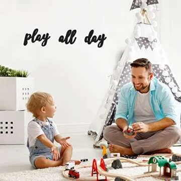 Xylolfsty Playroom Wall Decor, Play Room Daycare Wall Decoration Wood Play All Day Sign Inspirational Wall Art Decorations for Kids Boys Girls Playhouse Decor Toy Room Classroom
