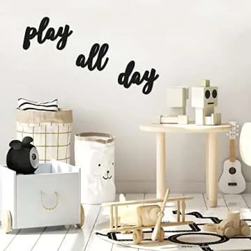 Xylolfsty Playroom Wall Decor, Play Room Daycare Wall Decoration Wood Play All Day Sign Inspirational Wall Art Decorations for Kids Boys Girls Playhouse Decor Toy Room Classroom
