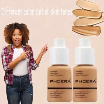 58g PHOERA Foundation Full Coverage Foundation Flawless Concealer Foundation Matte Oil Control Concealer Long Lasting Moisturizing Base Liquid Cover Cream Colour Changing Foundation for women&girls