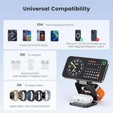 Alilong 3 in 1 Charging Station for Apple, Mag-Safe Portable Charger Dock, Foldable Travel Charger for Apple Multiple Devices, Wireless Charger for iPhone 16 15 14 13 12, for Apple Watch, for Airpods