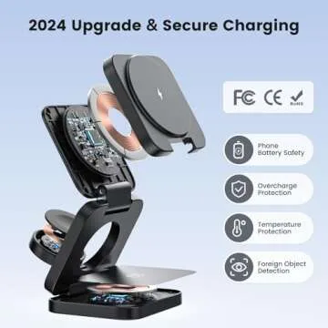 Alilong 3 in 1 Charging Station for Apple, Mag-Safe Portable Charger Dock, Foldable Travel Charger for Apple Multiple Devices, Wireless Charger for iPhone 16 15 14 13 12, for Apple Watch, for Airpods