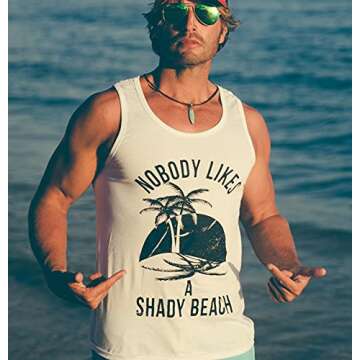 Mens Shady Beach Funny Cool Tees Sleeveless Gym Workout Novelty Fitness Tanktop Funny Workout Shirt ...