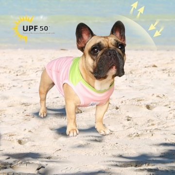 iChoue French Bulldog Summer Cooling Shirt for Dogs UV Sun Protection Vest Sleeveless Breathable Tank Top English Pug Pink Green - Medium