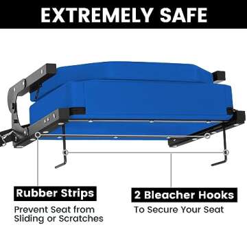 Jauntis Stadium Seats for Bleachers, Bleacher Seats with Ultra Padded Comfy Foam Backs and Cushion, Wide Portable Stadium Chairs with Back Support and Shoulder Strap, 1 Pack, Blue