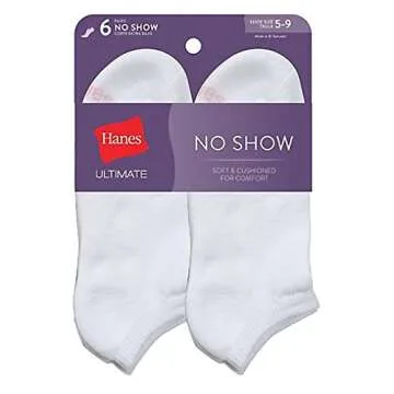 Hanes Ultimate Women's 6-Pack No-Show Socks for All-Day Comfort and Style