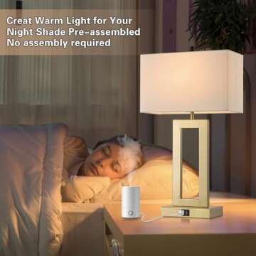 gernehop Gold Table Lamps Set of 2 with Dual USB Ports,3-Way Dimmable Touch Control Bedside Lamps,22inch Tall Modern Bedroom Table Lamp for Living Room,Nightstand LED Bulbs Included