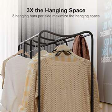 LANGRIA Large Free-Standing Closet Garment Rack Made of Sturdy Iron with Spacious Storage Space, 8 Shelves, Clothes Hanging Rods, Heavy Duty Clothes Organizer for Bedroom, Entryway (Black)