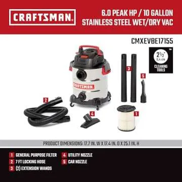 CRAFTSMAN 10 Gallon 6.0 Peak HP Stainless Steel Wet/Dry Vac