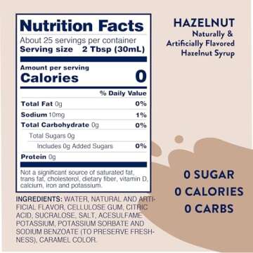 Jordan's Hazelnut Skinny Syrups - Zero Calories & Sugar Free