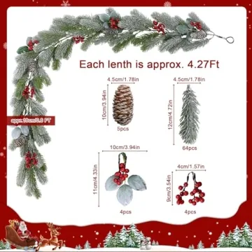 Durable 8.6Ft Christmas Garland with Red Berries and Pinecones