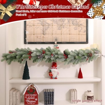 Durable 8.6Ft Christmas Garland with Red Berries and Pinecones