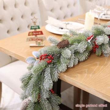 Durable 8.6Ft Christmas Garland with Red Berries and Pinecones