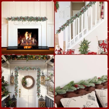 Durable 8.6Ft Christmas Garland with Red Berries and Pinecones
