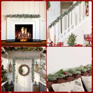 Durable 8.6Ft Christmas Garland with Red Berries and Pinecones