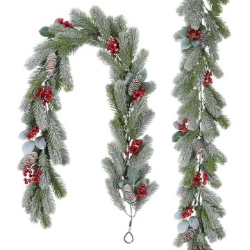 Durable 8.6Ft Christmas Garland with Red Berries and Pinecones