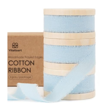 Vitalizart Baby Blue Cotton Ribbon Handmade Fringe for Gift Wrapping, Wedding Invites, Bouquets, and...