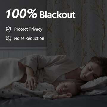 FMFUNCTEX 100% Blackout Gold Curtains for Bedroom, Curtains 96 Inches Long Tree Branch Thermal Curtain Drapes for Living Room Darkening, Farmhouse Window Curtains Grommet Top 2 Panels