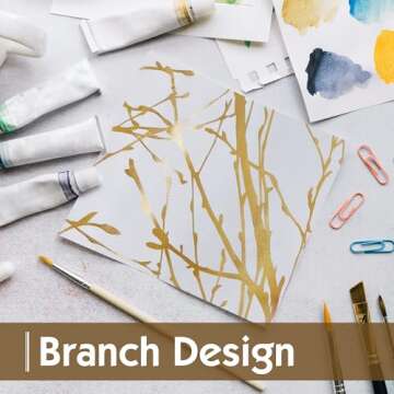 FMFUNCTEX 100% Blackout Gold Curtains for Bedroom, Curtains 96 Inches Long Tree Branch Thermal Curtain Drapes for Living Room Darkening, Farmhouse Window Curtains Grommet Top 2 Panels