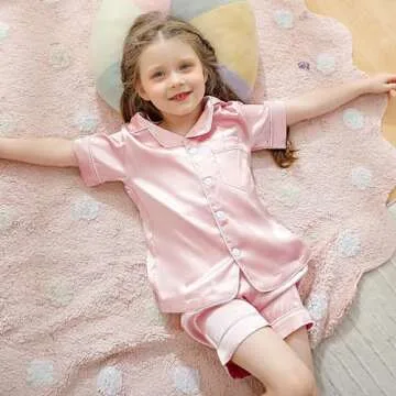 Weixinbuy Pajama Set for Kid Baby Boy Girl Button-up Silk Pajama Sleepwear Nightwear Loungewear Clothes Set Gifts for Kids