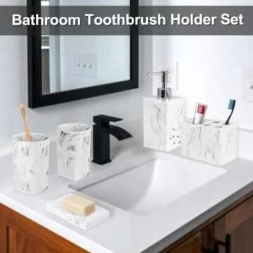 Haturi 5 Pcs Marble Bathroom Accessories Set for All