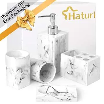 Haturi 5 Pcs Marble Bathroom Accessories Set for All