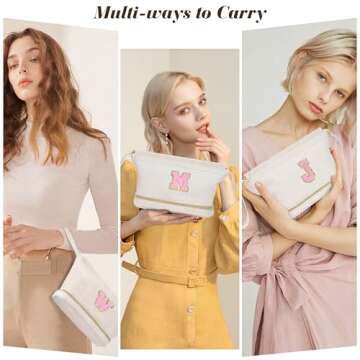 Gifts for Women Girls, Initial Makeup Bag, Travel Make up Bag Double Layer Cosmetic Bag Preppy Stuff...