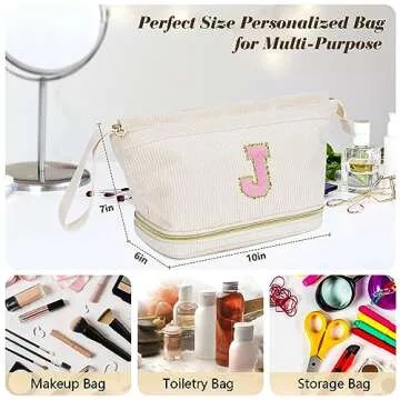 Gifts for Women Girls, Initial Makeup Bag, Travel Make up Bag Double Layer Cosmetic Bag Preppy Stuff Bag for Her Mom Girlfriend Wife Teacher 12 13 14 15 16 Years Old Teen Girl Gifts Trendy - R
