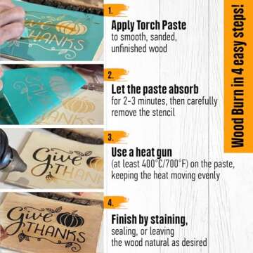Torch Paste - The Original Wood Burning Paste | Made in USA | Heat Activated Non-Toxic Paste for Crafting & Stencil Wood Burning | Accurately & Easily Burn Designs on Wood, Canvas, Denim & More | 3 OZ