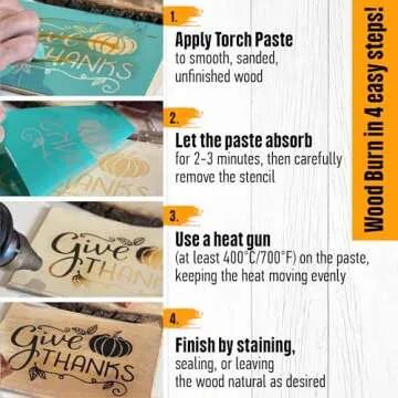 Torch Paste - The Original Wood Burning Paste | Made in USA | Heat Activated Non-Toxic Paste for Crafting & Stencil Wood Burning | Accurately & Easily Burn Designs on Wood, Canvas, Denim & More | 3 OZ