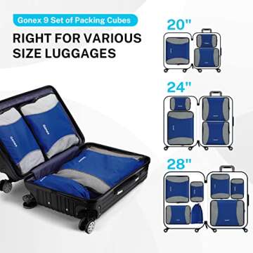 Gonex Packing Cubes for suitcase, 9 Set Lightweight Travel Luggage Packing Organizers with Laundry Bags Travel Essentials Travel Bags for Carry on Suitcases