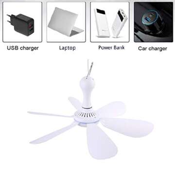 DC 5V USB Ceiling Fan, Portable Mini Hanging Camper Tents Fan for Bed Camping