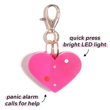 Super-Cute Personal Safety Alarm - 115 Decibel Self Defense Panic Alarm with LED Light & Keychain Clip - Pink Glitter Heart, 1 Count