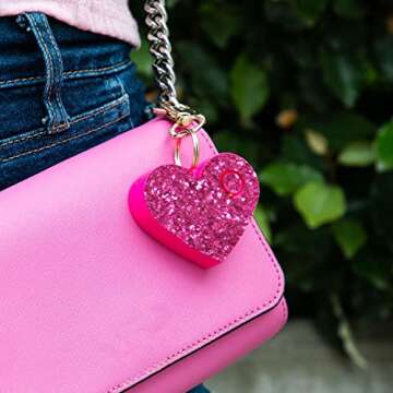 Super-Cute Personal Safety Alarm - 115 Decibel Self Defense Panic Alarm with LED Light & Keychain Clip - Pink Glitter Heart, 1 Count