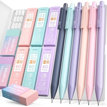 Nicpro 6PCS Pastel Mechanical Pencil Set with Case, Cute Drafting Pencils 0.5mm & 0.7mm with 6 Tubes...