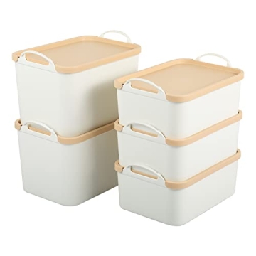 ANMINY 5PCS White Plastic Storage Bins with Lids Organize
