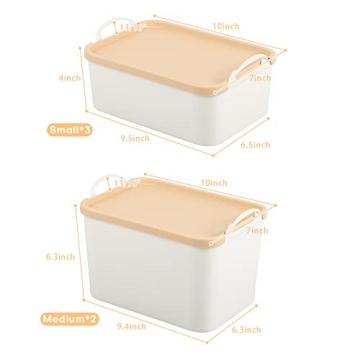 ANMINY 5PCS White Plastic Storage Bins with Lids Organize